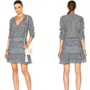 Veronica Beard Campbell Gingham Ruched Mini Dress Sz 8